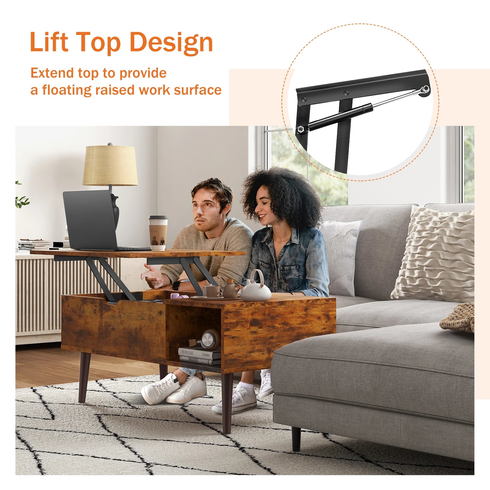 Coffee Tables For Living Room 39.37"x19.7" Desk Tea Wood Dining Tables Adjustable Storage Shelf Easy Lift