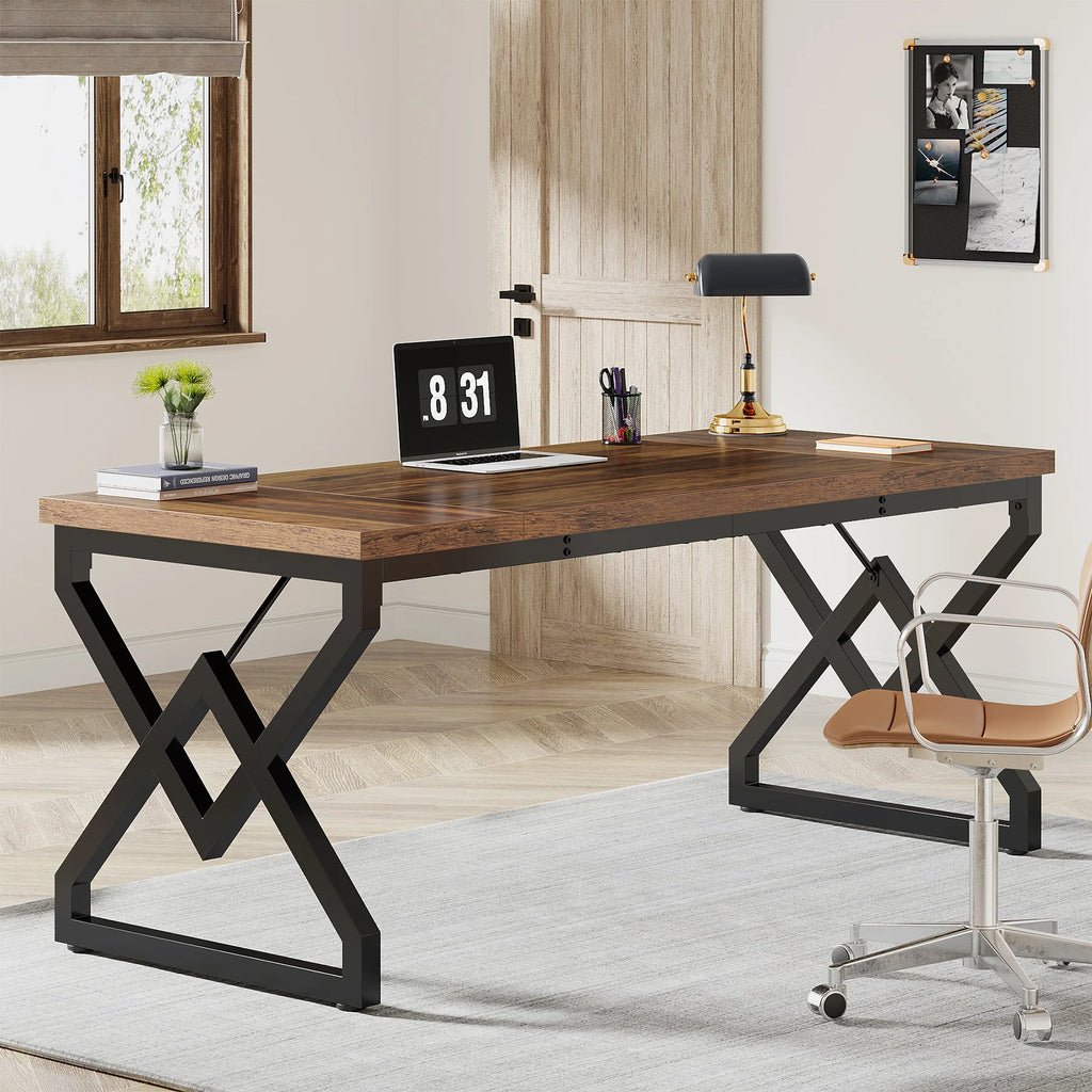 Tribesign 63" Large Industrial Executive Desk  Tabletop & Metal Frame, Heavy-Duty Home Office Desk