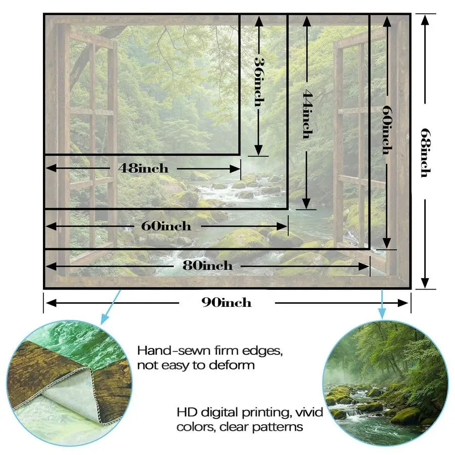 Window Forest Tapestry Green Nature Jungle Wall Tapestry for Bedroom Aesthetic Rainforest Stream Outdoor Landscape