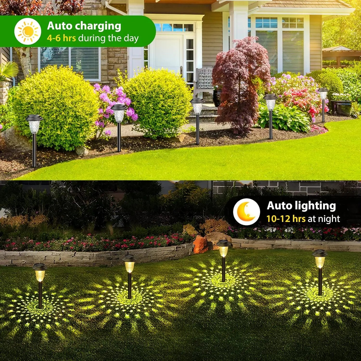 10Pack Solar Lights, RGB/Warm White Color Changing, Outdoor Garden/Backyard/Lawn