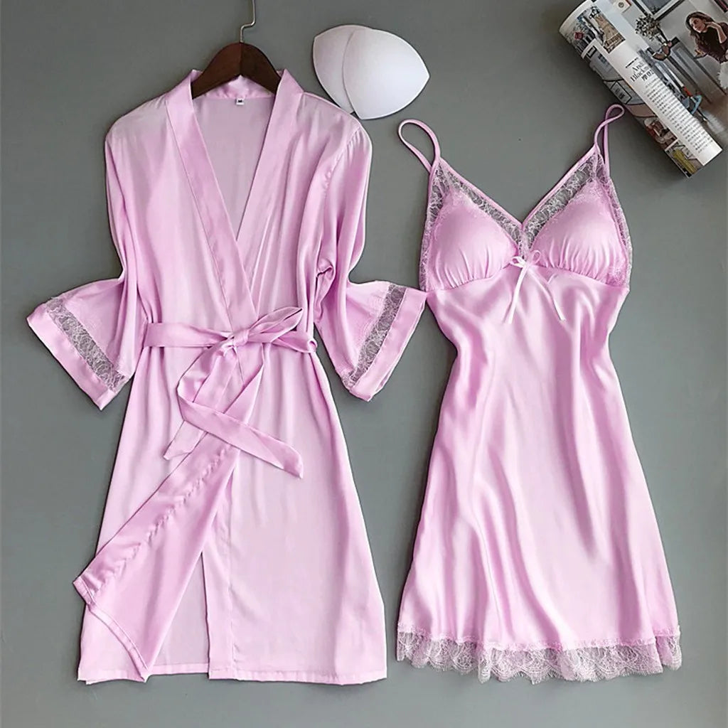 Women's Sexy Lace Nightgown Nightdress Two-Piece Set   Home Pajamas