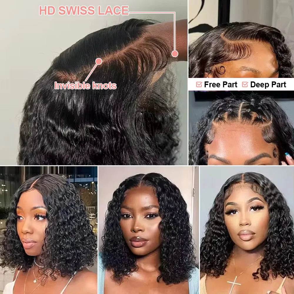 250% Density 13x6 13x4 HD Lace Frontal  Deep Wave Lace Front  Curly Human Hair Wig
