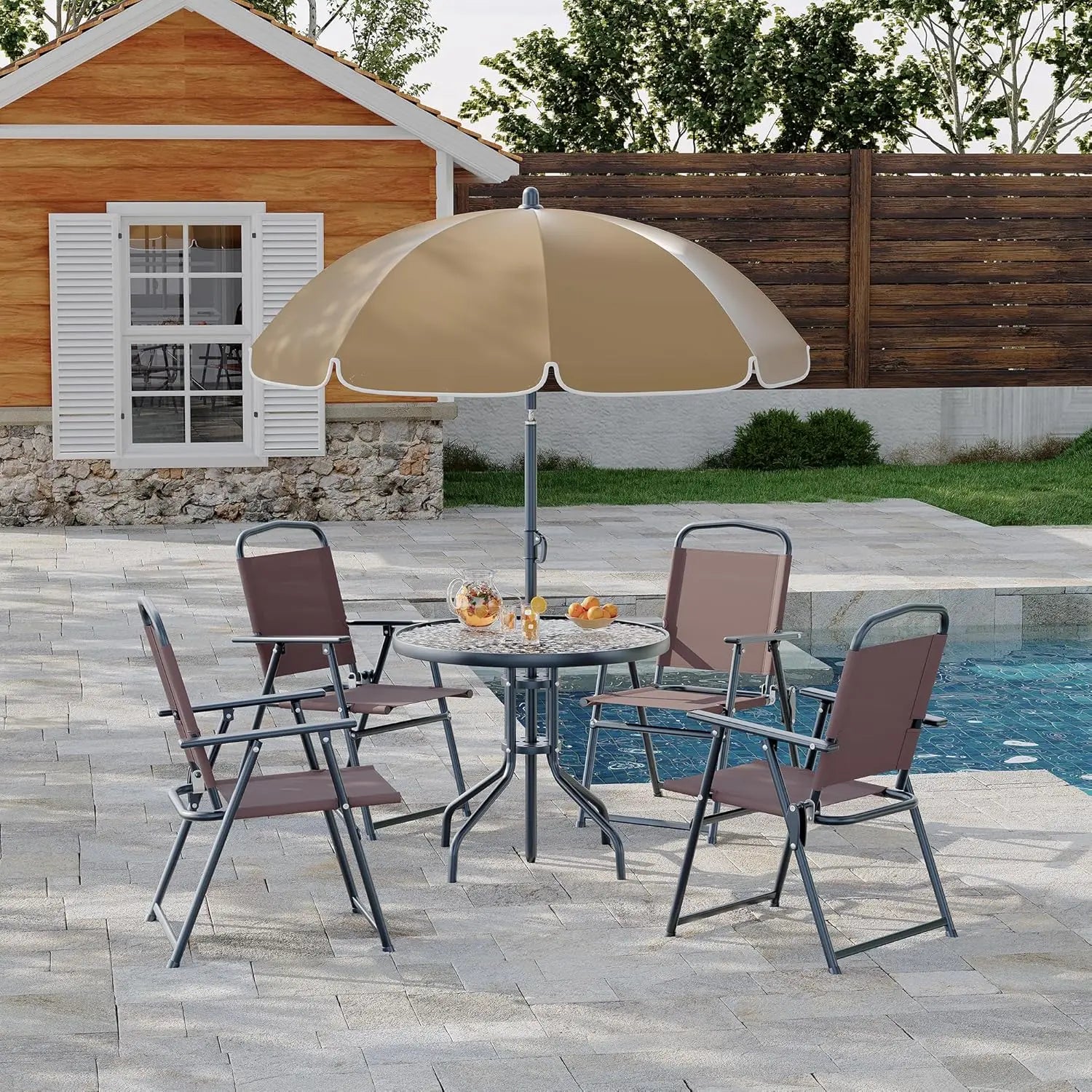 6 Piece Patio Dining  with Umbrella, Outdoor Table and Chairs