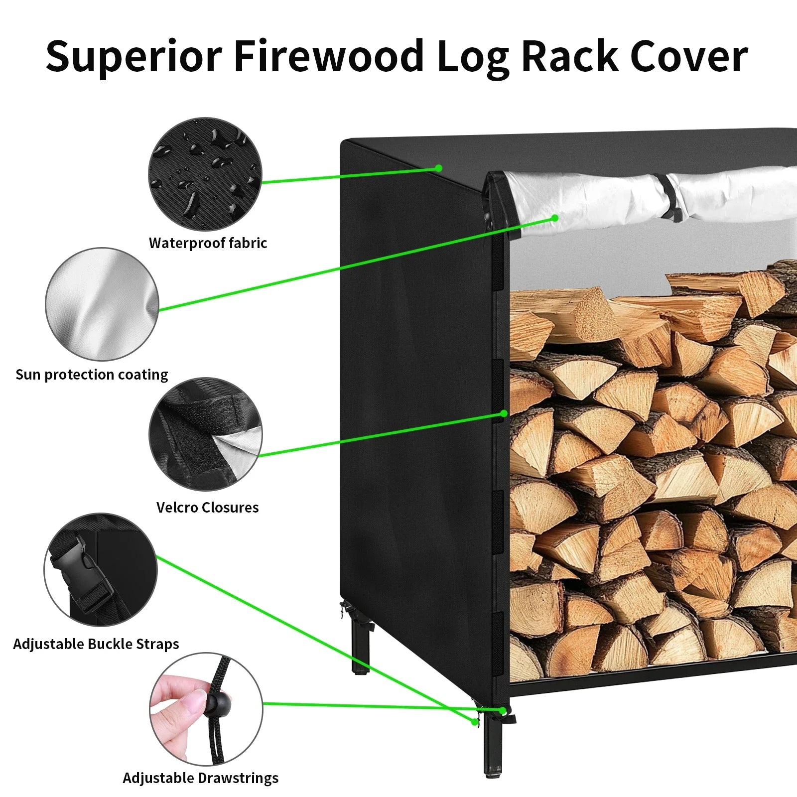 Outdoor Firewood Rack Cover  Waterproof Wood Log Storage
