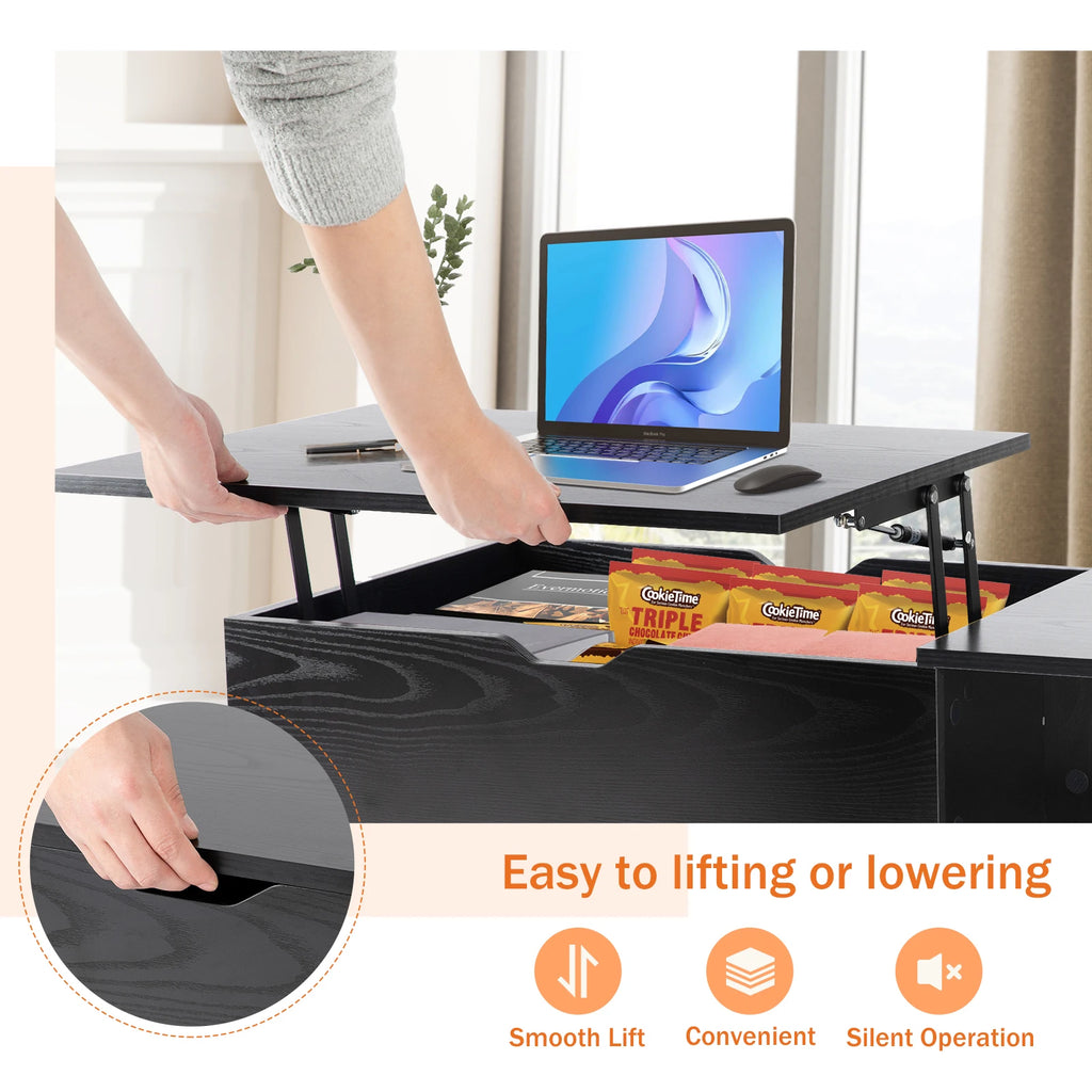 Coffee Tables For Living Room 39.37"x19.7" Desk Tea Wood Dining Tables Adjustable Storage Shelf Easy Lift