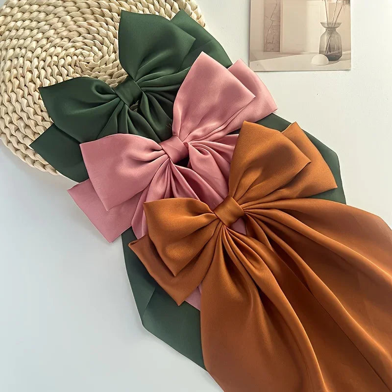 Elegant Ribbon Bow Hair Clip for Women Simple Solid Color Satin Ponytail Bowknot Hairpins Barrettes Hair Accessories