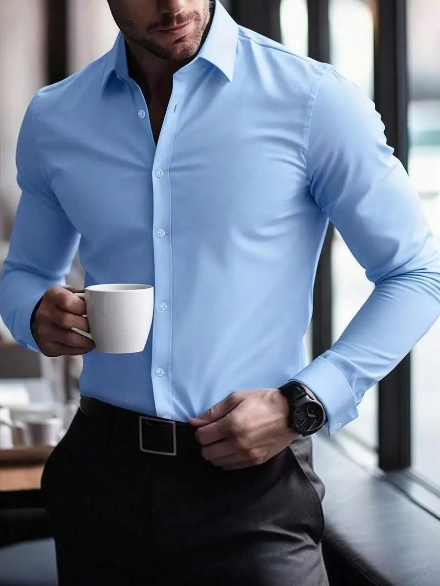 Men's  Long Sleeve Dress Shirt, Regular Fit, Button-Down Collar for Business Casual Wear