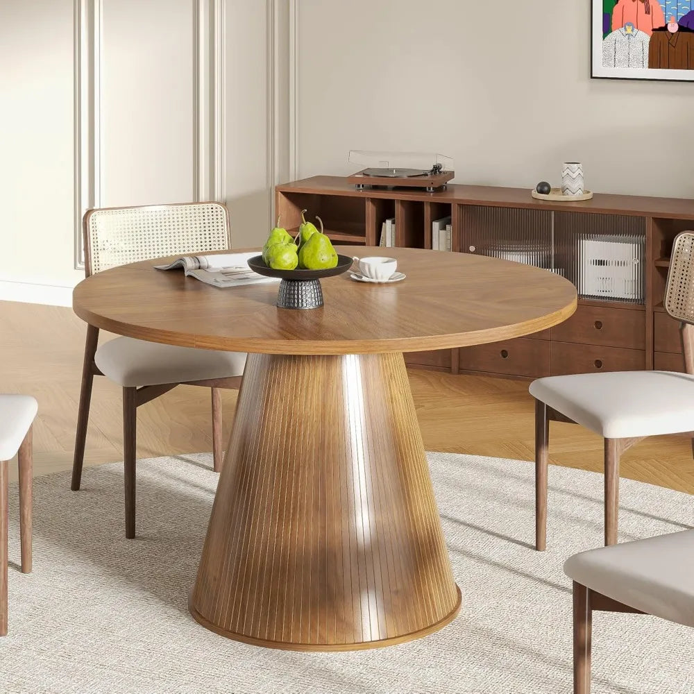 Round Dining Table for 4,  , 47 Inch Modern Wood Small  Table for Kitchen