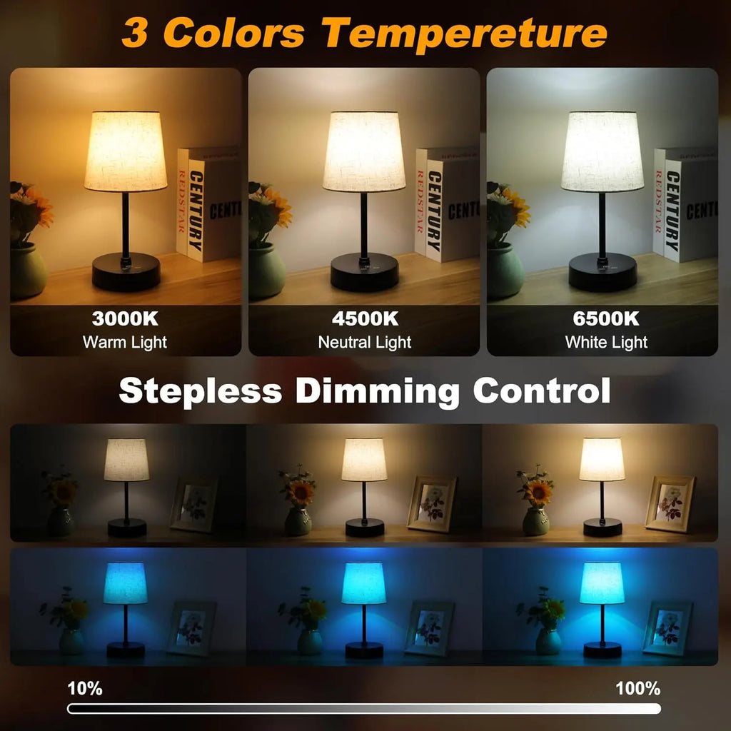 Set of 2 RGB Color Changing Nightstand Lamps, Dimmable with USB C+A Ports, Touch Control for Bedroom Living Room