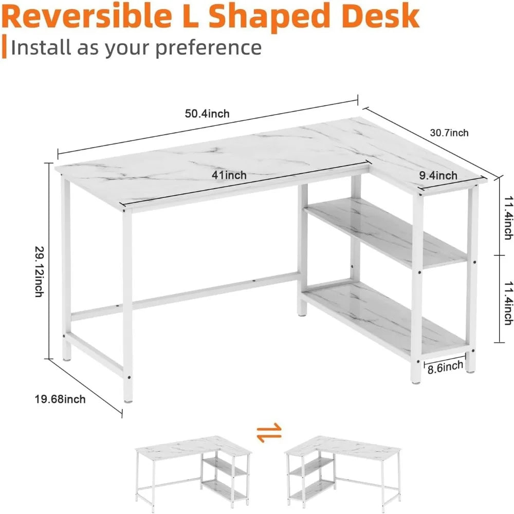 Computer Desk with Shelves, 50 Inch Desk, Study PC Table Workstation with Storage