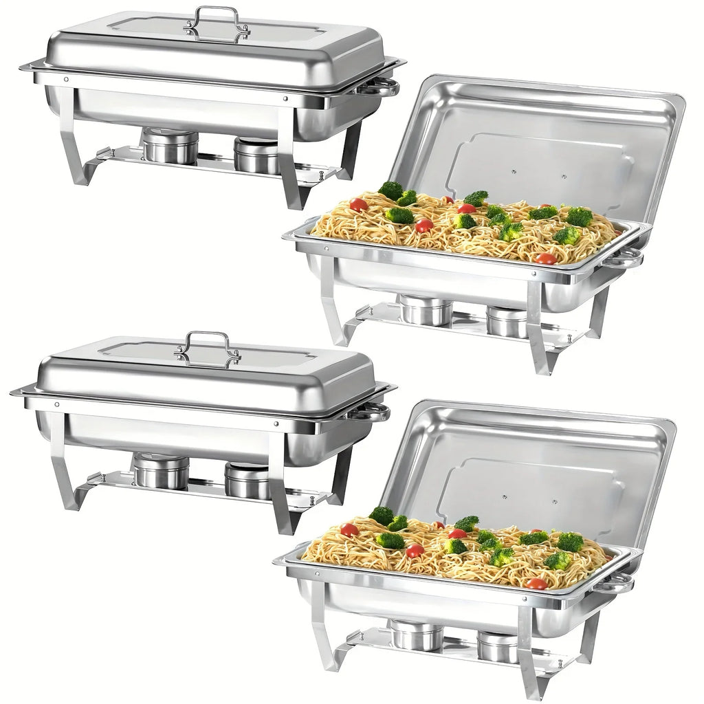 4 Pack 8QT Chafing  Buffet Set Stainless Steel Food Warmer Chafer Complete Fuel Holder for Catering,