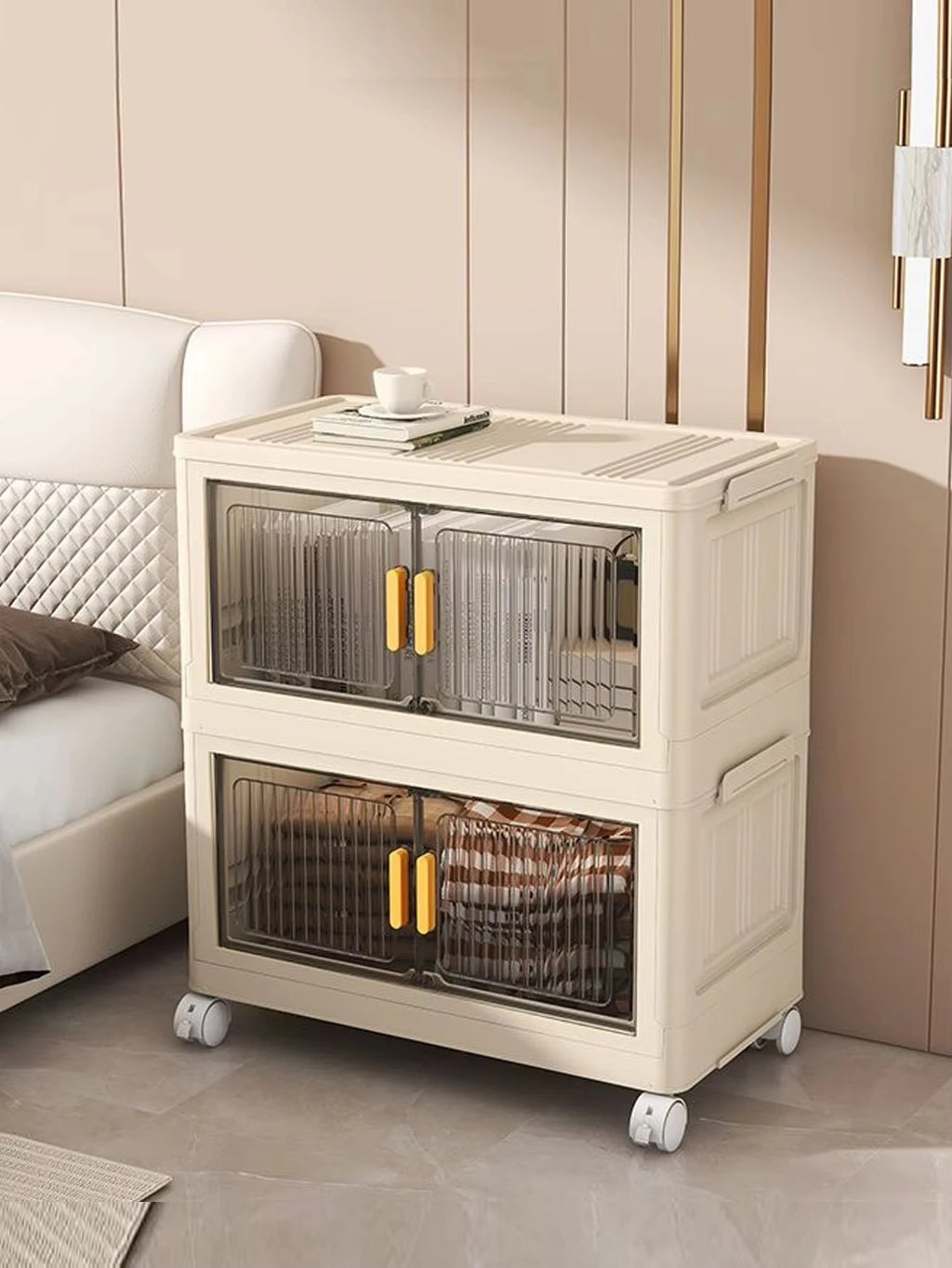 Extra-large 3/4/5-layer foldable plastic storage cabinet with doors, with wheels, stackable