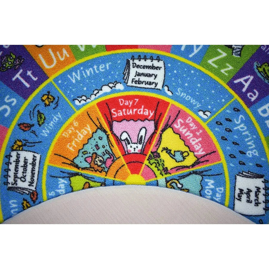 Alphabet Seasons Months and Days of The Week Educational Learning and Game Round Circle Area Rug Carpet