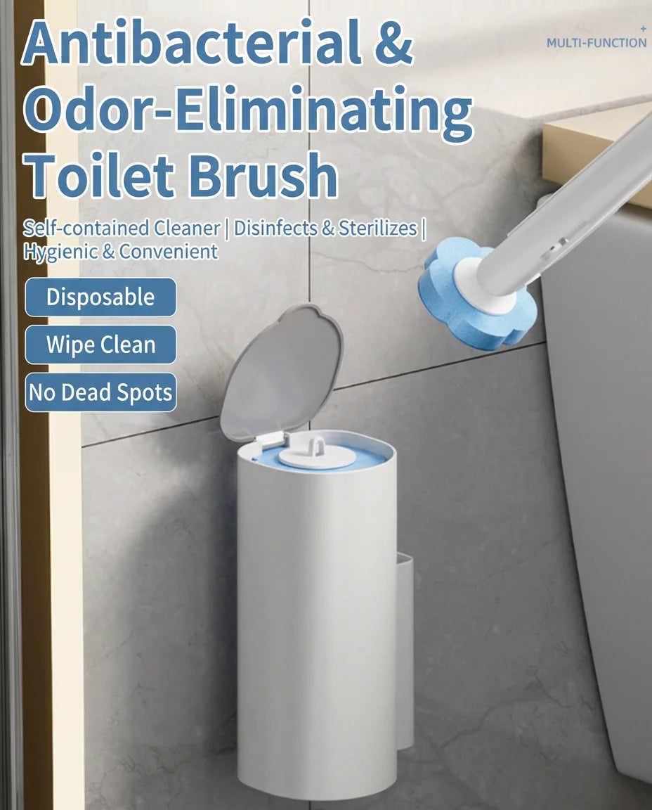 No-Mess Toilet Cleaner Set, Built-in Liquid & 18 Disposable Heads, 40.1cm Holder, Wipe Clean & Sanitize in One Step