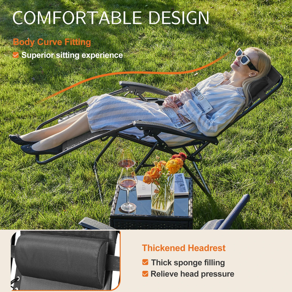 2 Portable Recliner Camping Patio Outdoor Lounge Chair with Cup Holder Trays