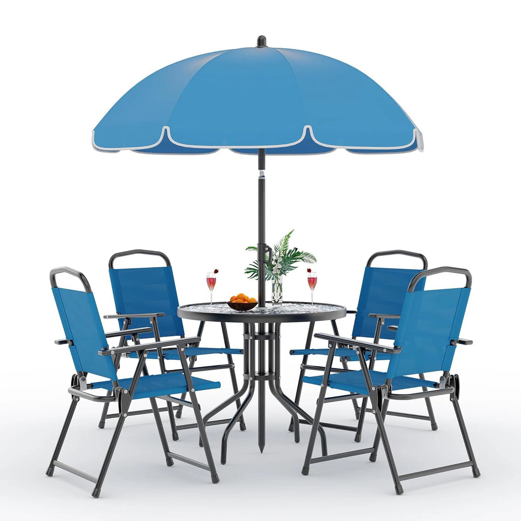 6 Piece Patio Dining  with Umbrella, Outdoor Table and Chairs