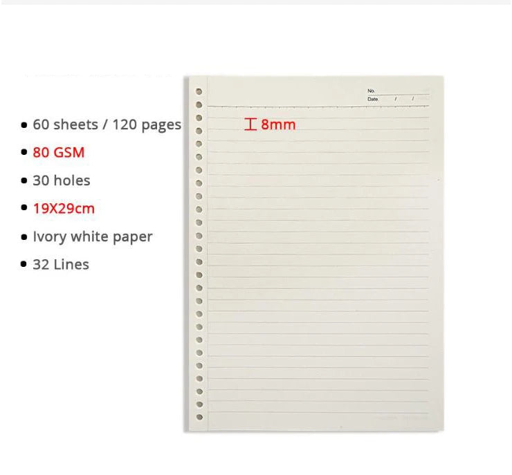 Binder Notebook Refillable Grid Lined Planner Journal Stationery Notepad