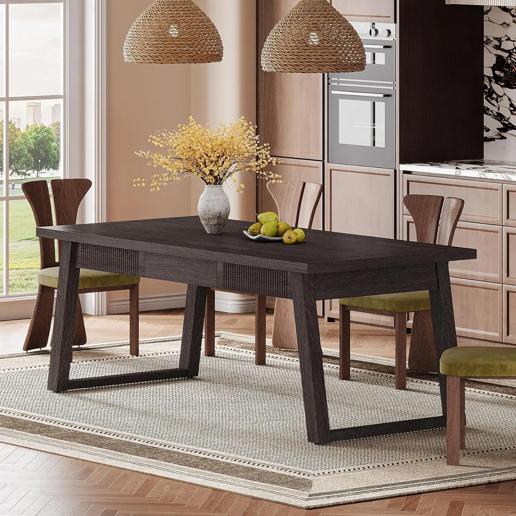 Dining Table with  Drawer, Rectangular  Dinner Kitchen Table  for 4-6 People