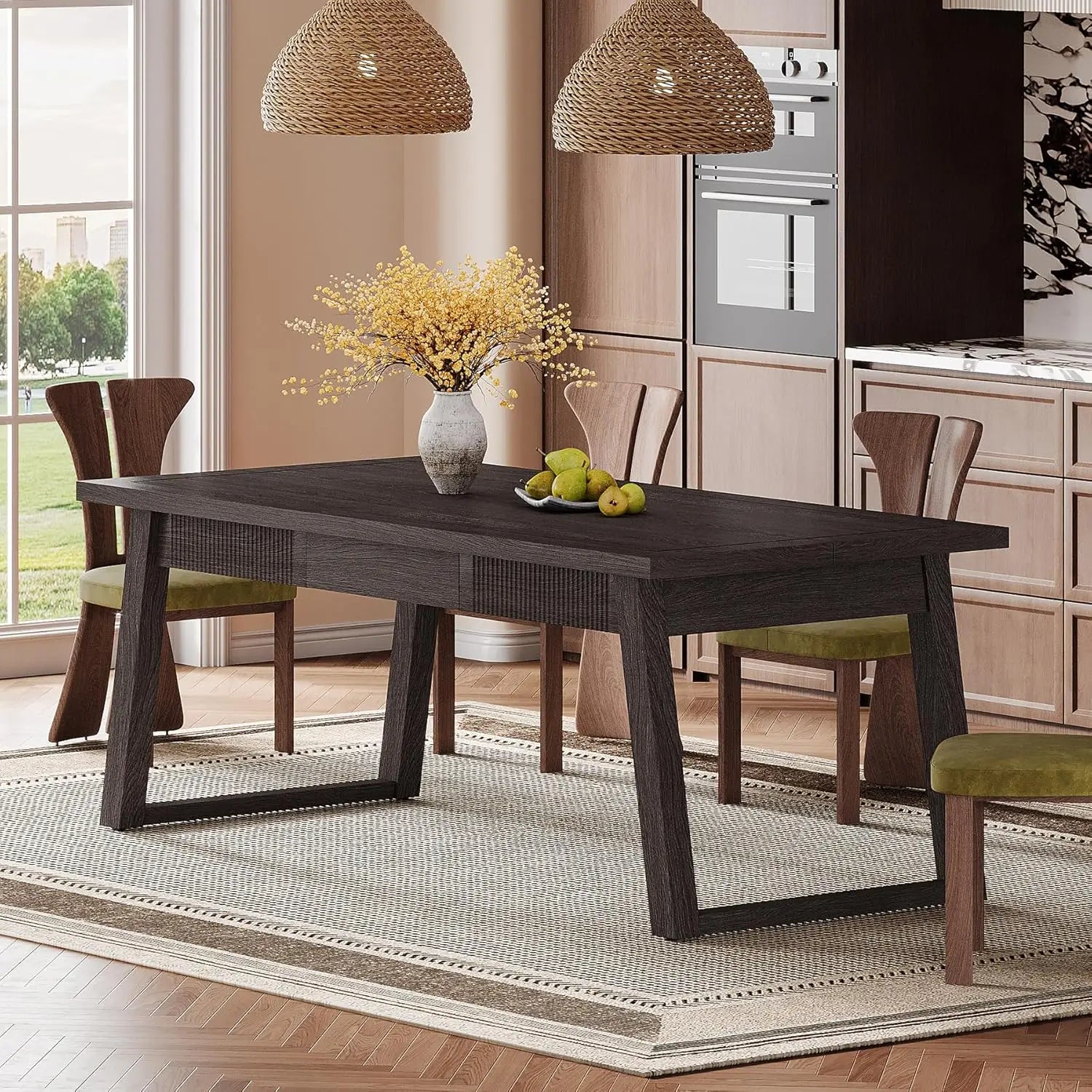 Dining Table with  Drawer, Rectangular  Dinner Kitchen Table  for 4-6 People
