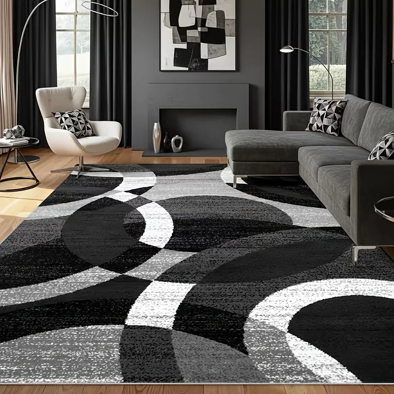 Geometric Patterned Rug  Machine-Washable Dirt-Repellent Soft Lightweight Comfortable Fabric No