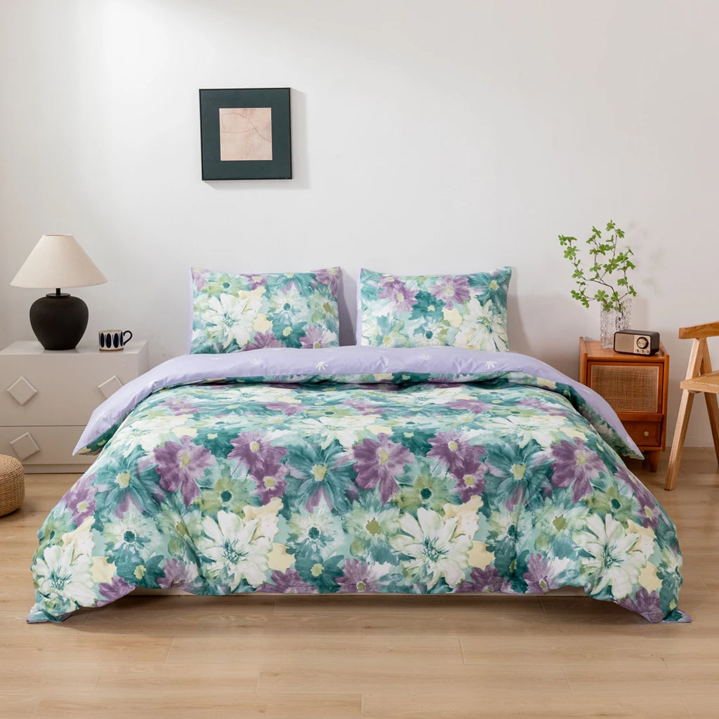 Queen Size Duvet Cover,  Breathable Easy Care Quilt   Botanical Bedding 3-Piece Set