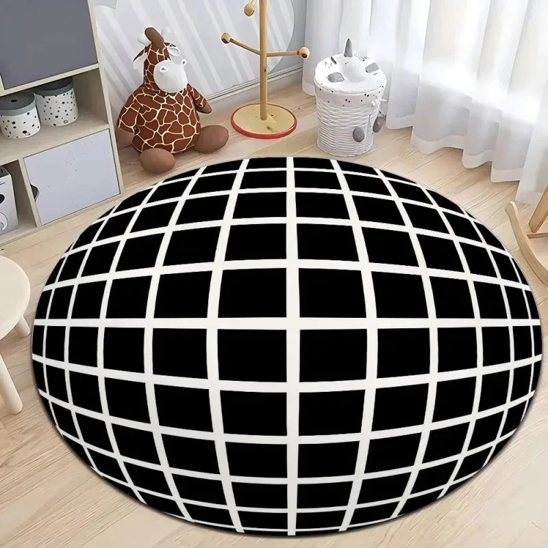 Optical Illusion Circular Carpet Soft Non-Slip Living Room Area Carpet Bedroom Office Floor Mat