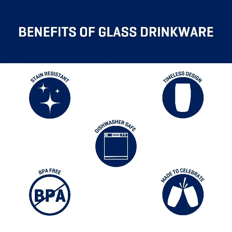 Drinking Glass Set of 8 Heavy Base Clear Glassware,  Dishwasher Safe