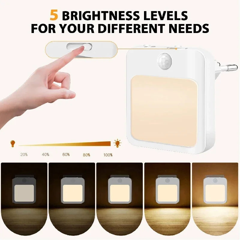 Night Light Motion Sensor Light EU Plug Lamps  Night  For Bedside Table Bedroom