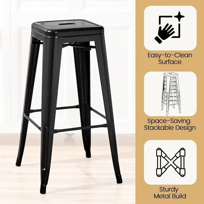 Bar Height Barstools, Stackable Bar Chairs with Footrest for Kitchen/Dining Room/Bistro/Patio,