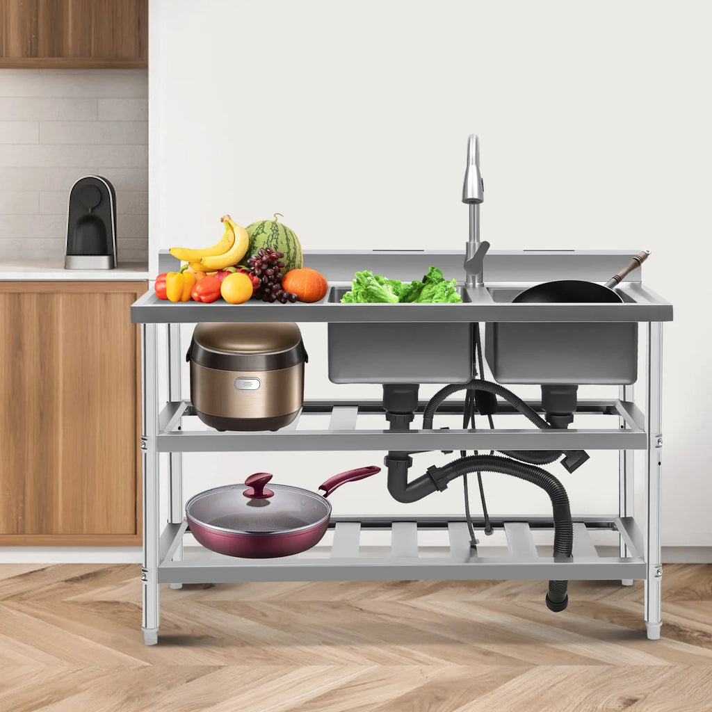 201 Stainless Steel Utility  Kitchen Sink, Free Standing Double Bowl  with Faucet