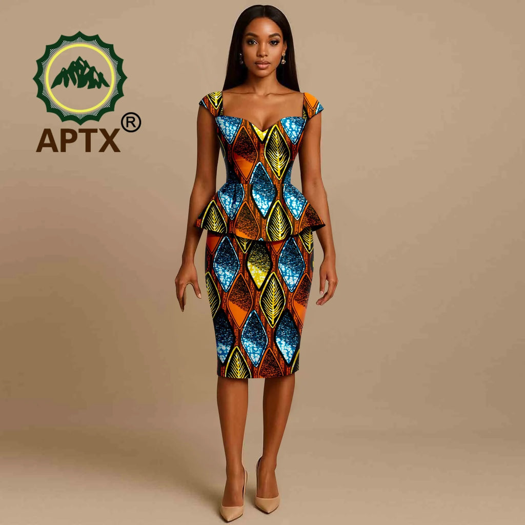 African Dress for Women Ankara Print Square Collar Short Sleeve Knee-Length Dress Dashiki Elegant fashion Casual Party Dress