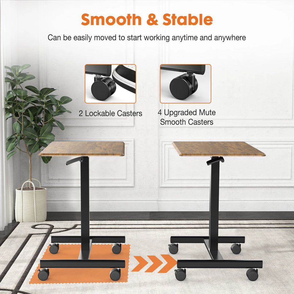 Laptop Height Adjustable Table Mobile  Workstation  Wheels