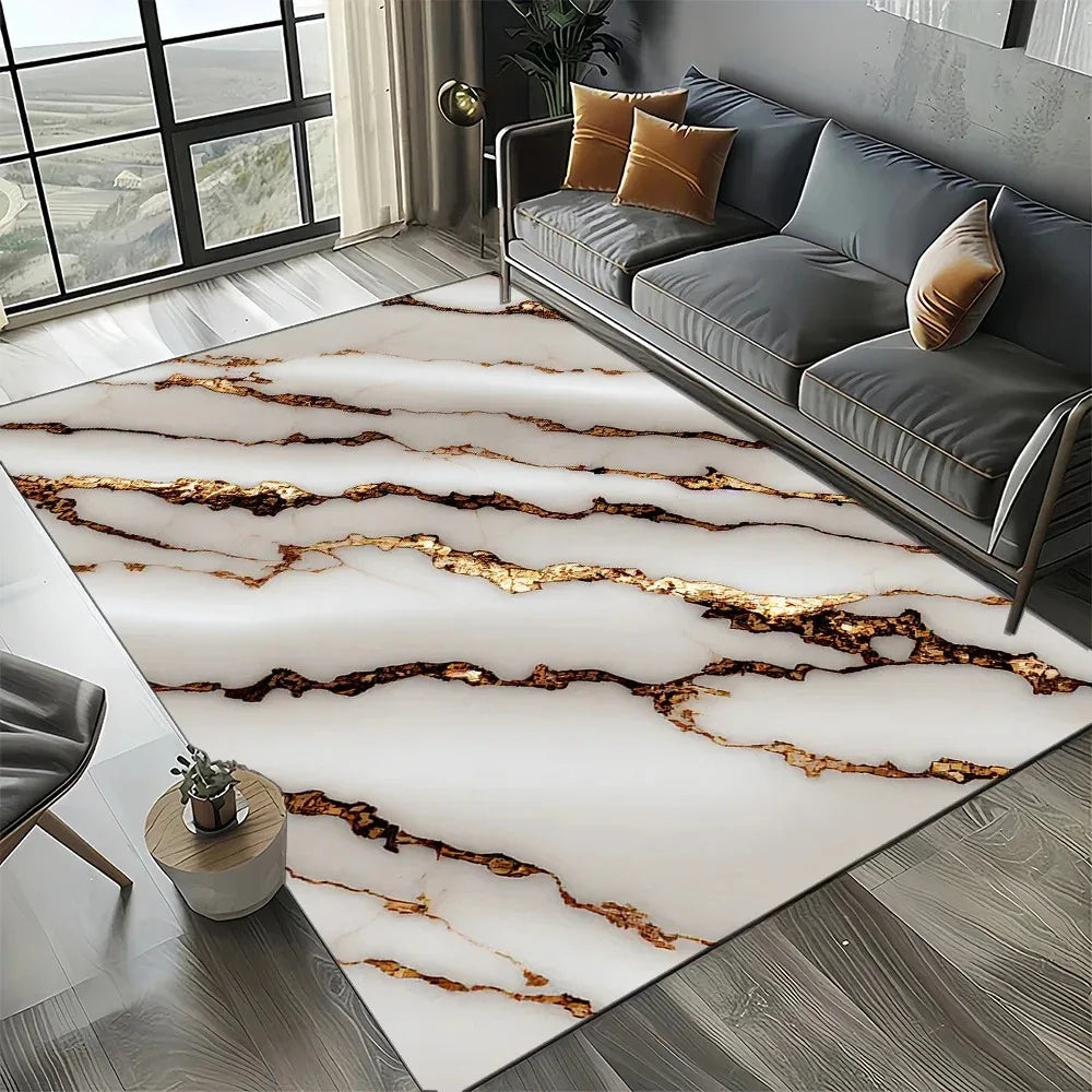 Luxury Marble Black White Gold Stone Carpet Rug for Living Room Bedroom Home Sofa Decoration Non-slip Floor Mat