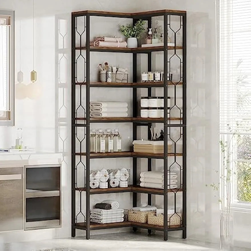 Corner Shelf, 7-Tier  Corner Bookshelf, Freestanding Display Shelf for Living Room, Kitchen, Home Office,