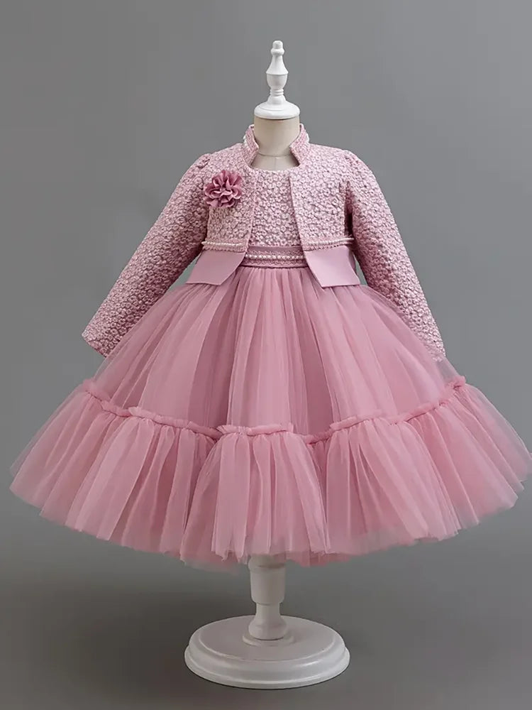 Spring Autumn Khaki  Fashion New Children Princess Dresses and Coat Outfits 2-8 Year