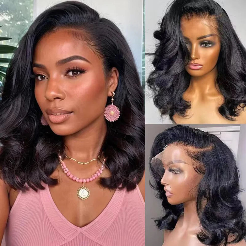 Body Wave Short Bob Wig 200 Density 13x4 Lace Front Human Hair Wig 16 Inch 100% Brazilian
