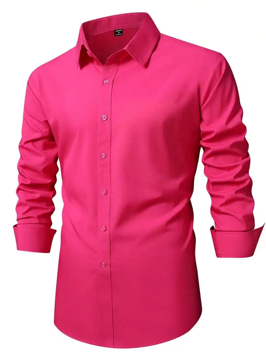 Men's  Long Sleeve Dress Shirt, Regular Fit, Button-Down Collar for Business Casual Wear