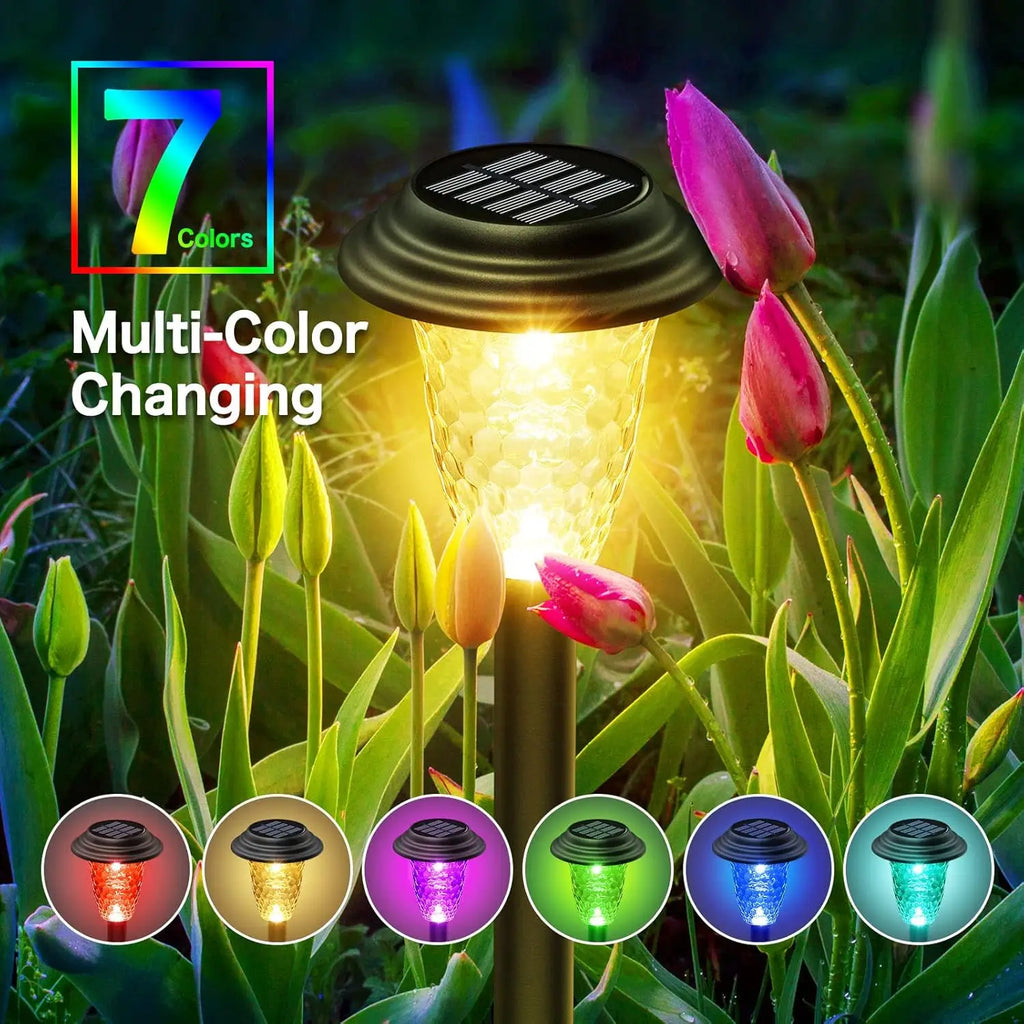 10Pack Solar Lights, RGB/Warm White Color Changing, Outdoor Garden/Backyard/Lawn