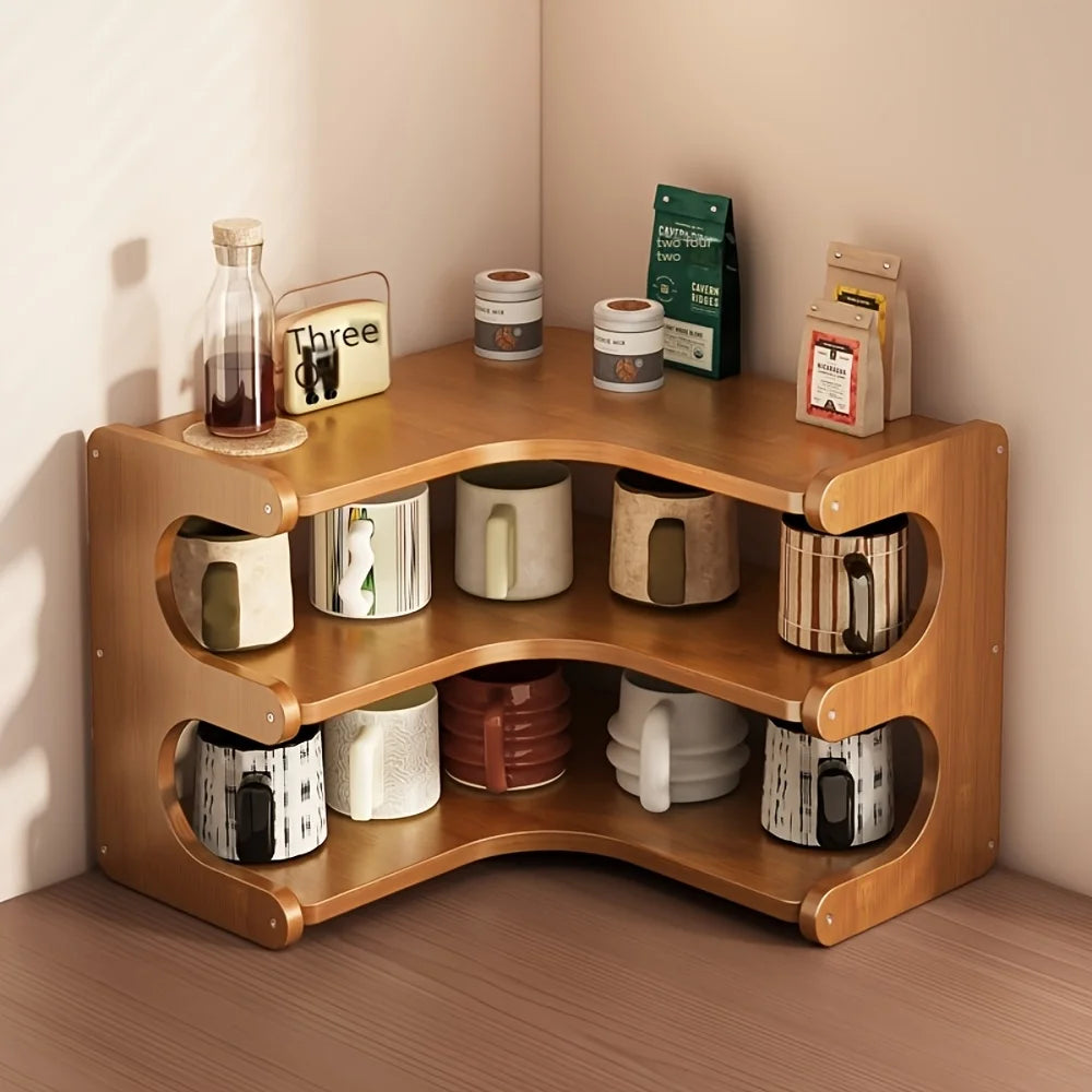 1pc Multi-Tier Bamboo Corner Desk Shelf - Corner Organizer for Plants, Books & Stationery -