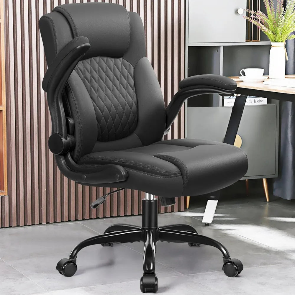 Leather Office Chair, PU Home Computer Desk Chairs with Ergonomic Back Support, 360°Swivel Free,