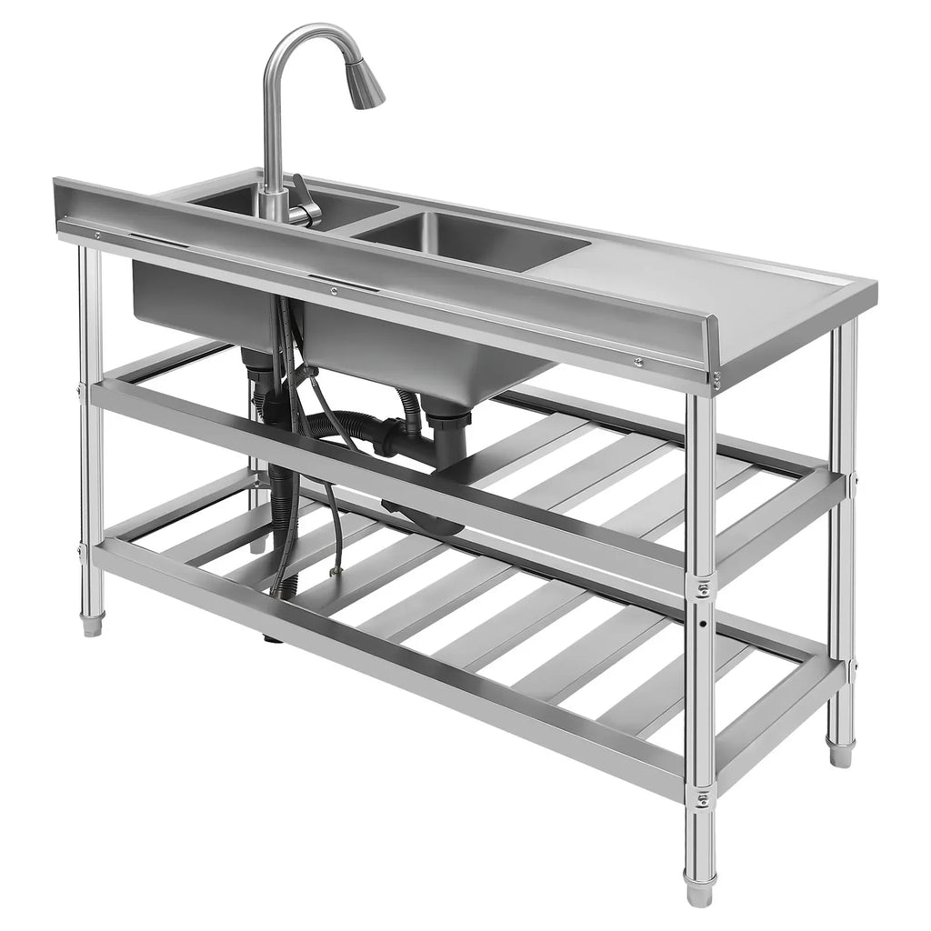 201 Stainless Steel Utility  Kitchen Sink, Free Standing Double Bowl  with Faucet