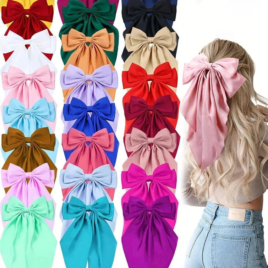 Elegant Ribbon Bow Hair Clip for Women Simple Solid Color Satin Ponytail Bowknot Hairpins Barrettes Hair Accessories