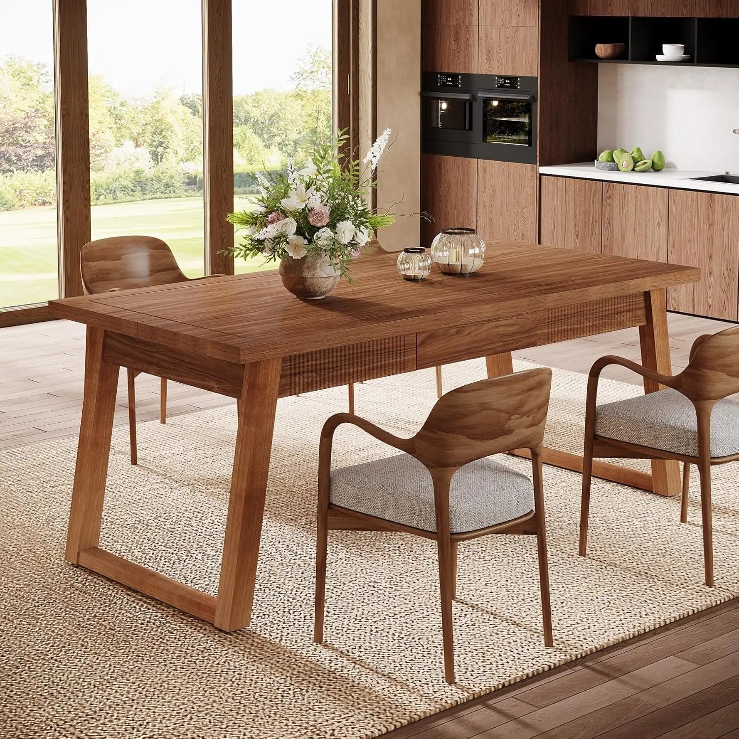 Dining Table with  Drawer, Rectangular  Dinner Kitchen Table  for 4-6 People