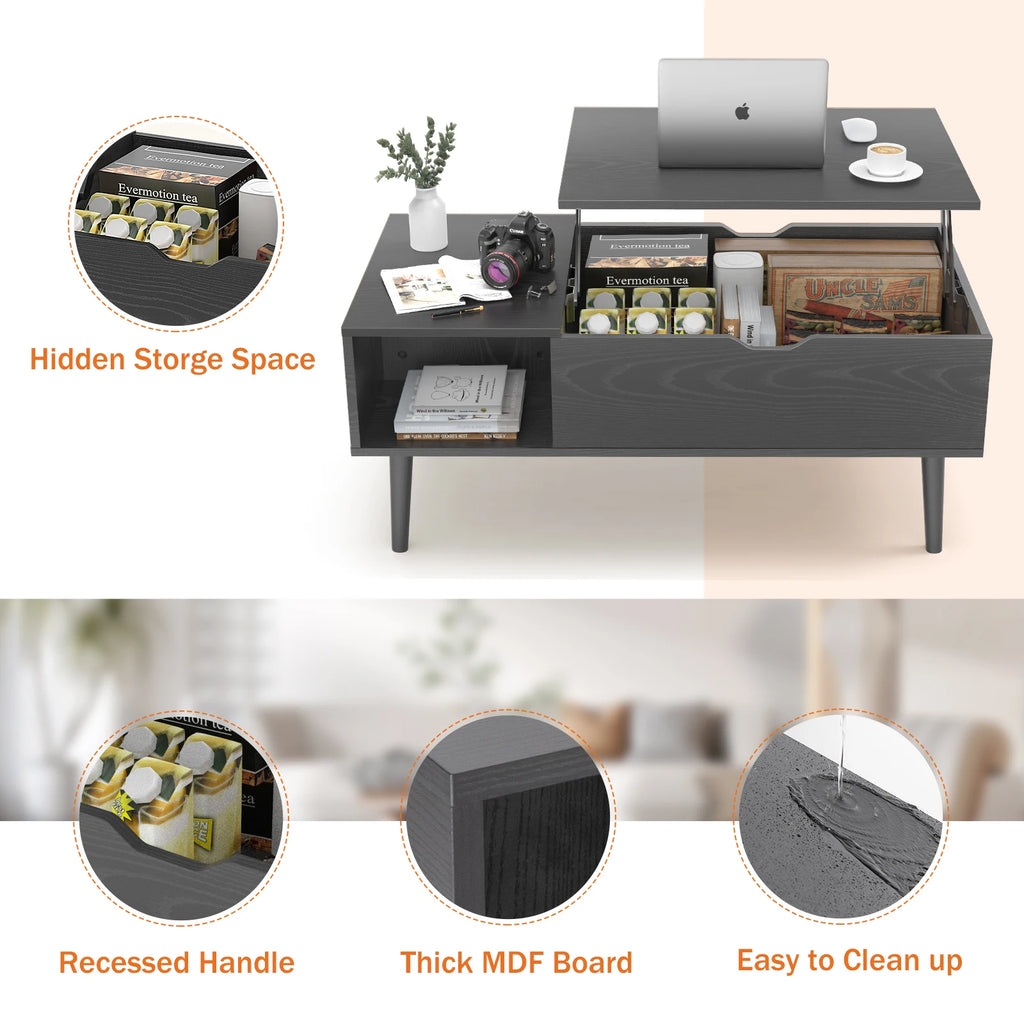 Coffee Tables For Living Room 39.37"x19.7" Desk Tea Wood Dining Tables Adjustable Storage Shelf Easy Lift