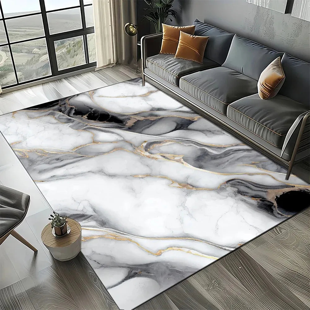Luxury Marble Black White Gold Stone Carpet Rug for Living Room Bedroom Home Sofa Decoration Non-slip Floor Mat