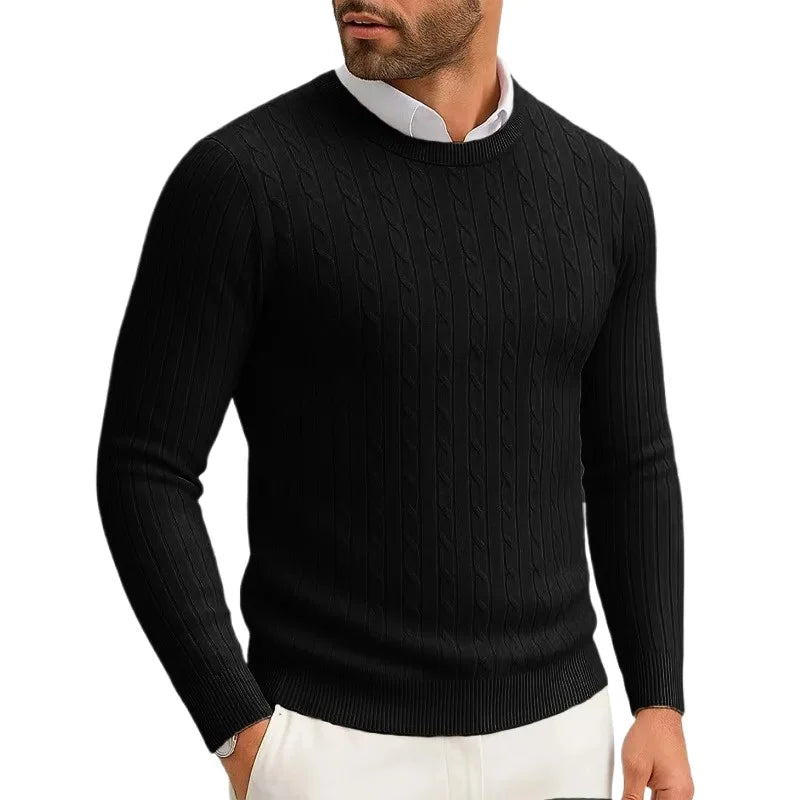 Men's Crewneck Knitted Pullover Sweater  Long Sleeve  Warm Twist Patterned