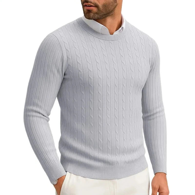 Men's Crewneck Knitted Pullover Sweater  Long Sleeve  Warm Twist Patterned
