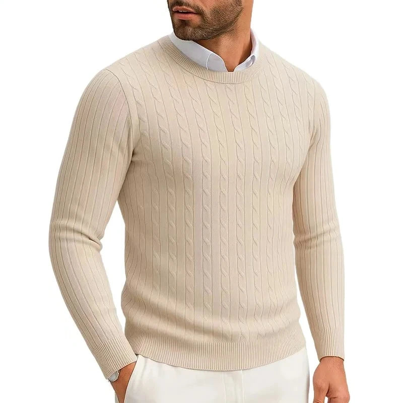 Men's Crewneck Knitted Pullover Sweater  Long Sleeve  Warm Twist Patterned