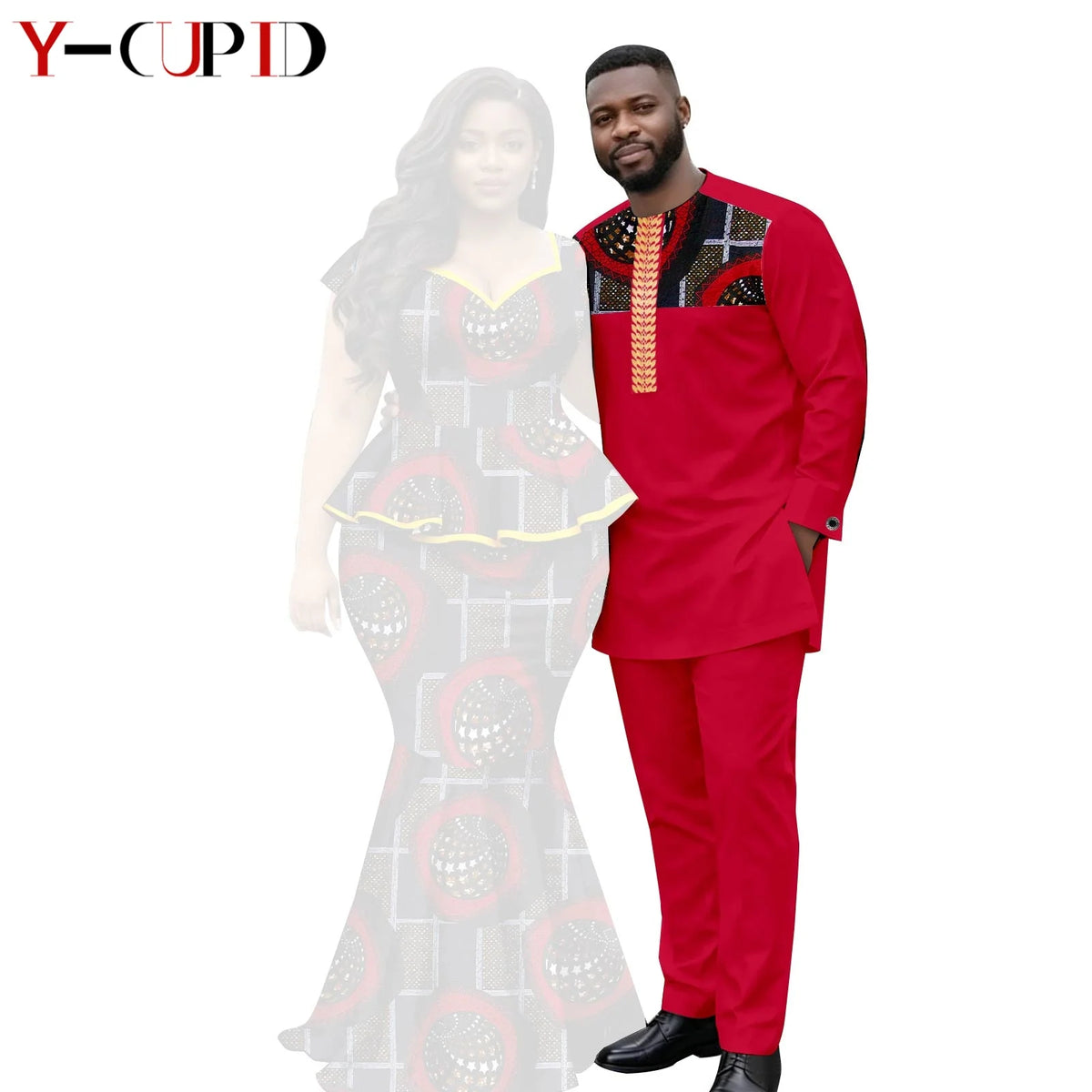 African  Women Print Top and Mermaid Skirts Sets Matching Men Outfits Top Shirt and Pant Sets