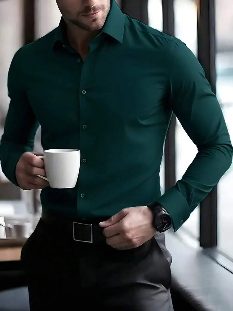 Men's  Long Sleeve Dress Shirt, Regular Fit, Button-Down Collar for Business Casual Wear